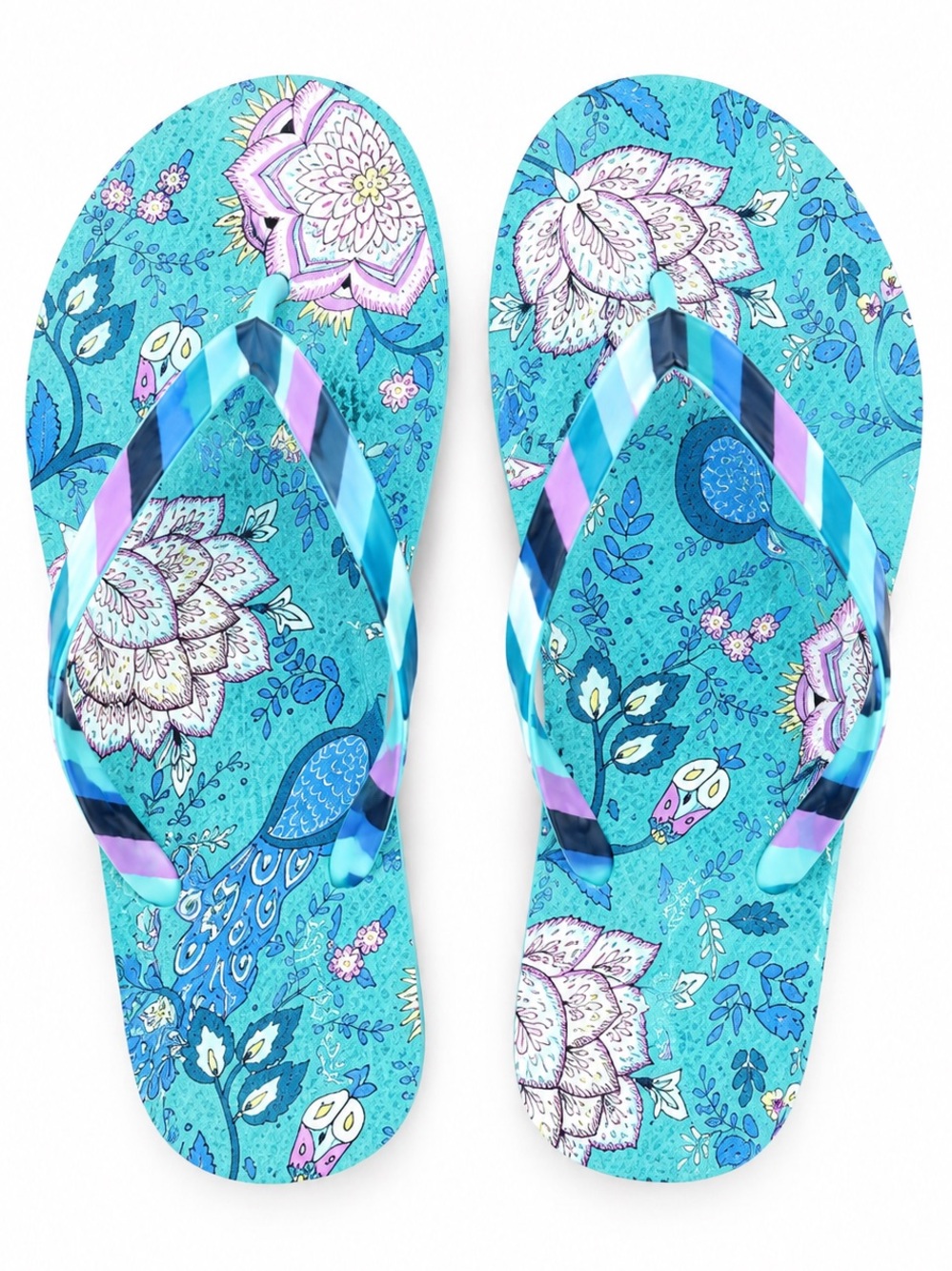 Vera Bradley Women’s Turquoise Floral Flip Flops - Beach Sandal Flip Flops